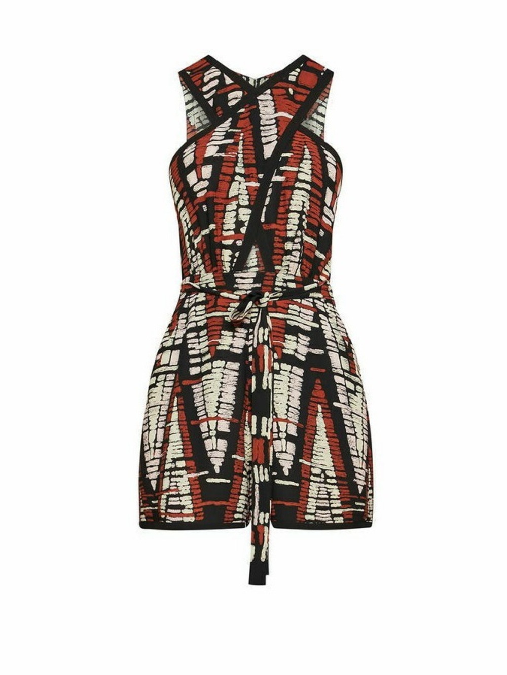 BCBGMaxAzria Red Black Cream Printed Sleeveless Romper